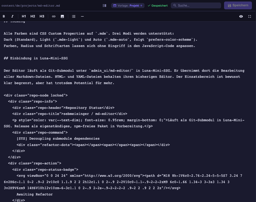 md-editor – Toolbar mit Formatierungsbuttons
